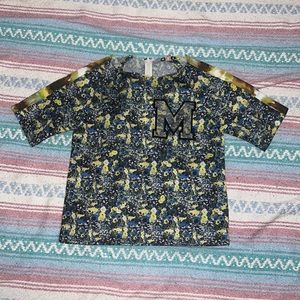 MSGM mesh t-shirt with blue and yellow abstract pattern